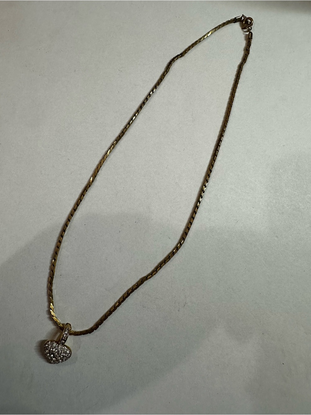 Vintage Monet Gold-Tone Pavé Rhinestone Puffy Heart Pendant Necklace